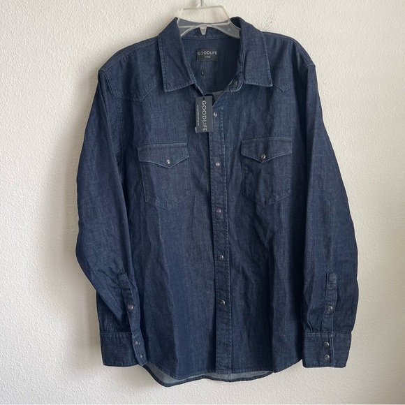 Goodlife Brand Button Down Long Sleeve Western Denim Indigo Shirt - Picture 2 of 7
